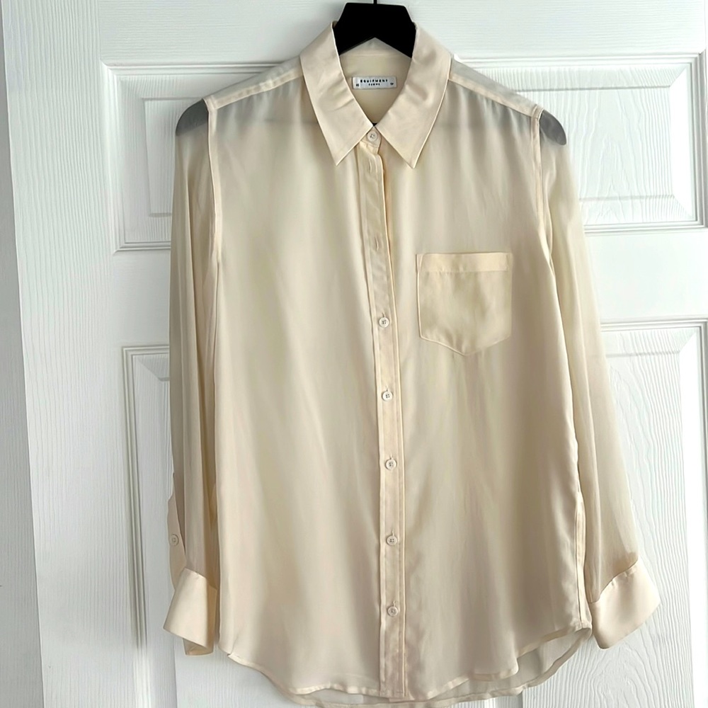 Equipment XS cream button down blouse with sheer sleeves